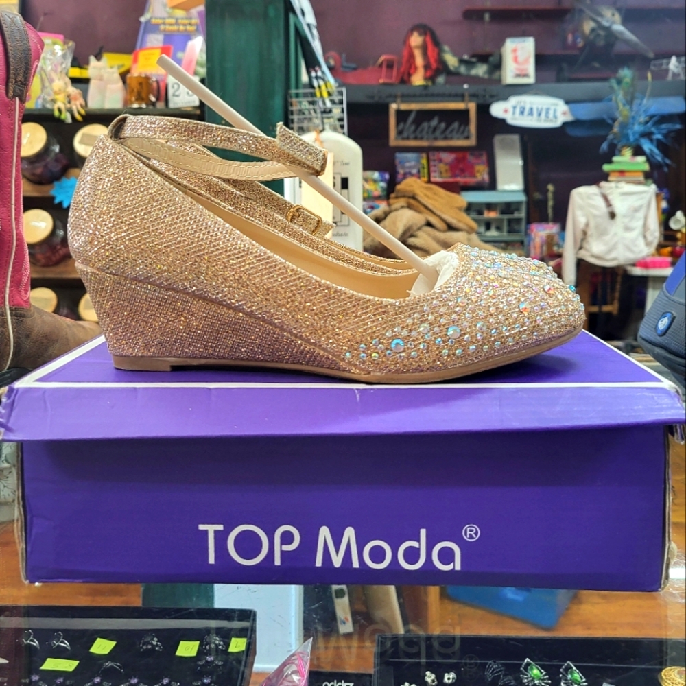 TOP Moda Women's Champagne Strap Wedge